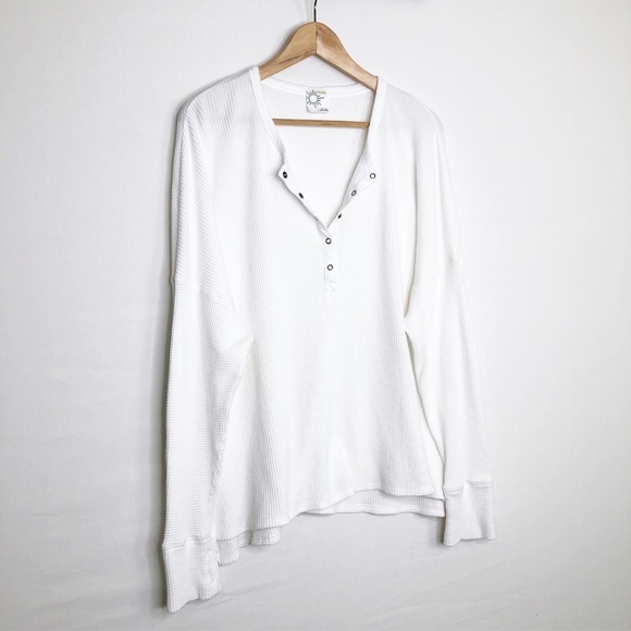 OffLine Aeria XL White waffle knit Henley pull over tunic top - Picture 7 of 9